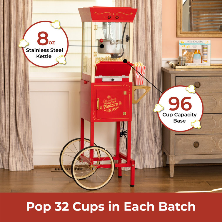 Vintage Red Stainless Steel Popcorn Maker Cart with Wheels