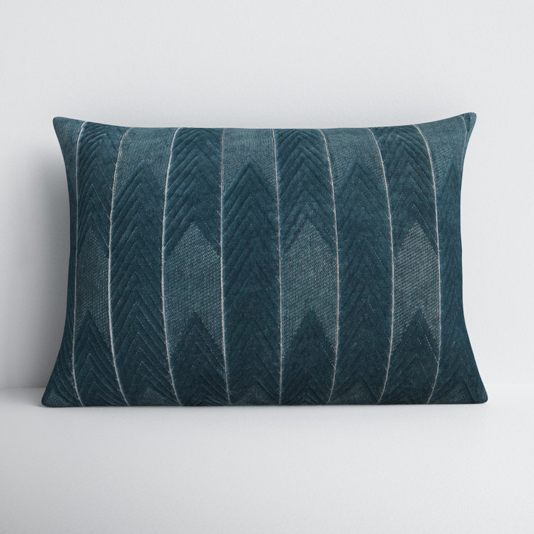 Blue Embroidered Cotton Rectangular Lumbar Pillow