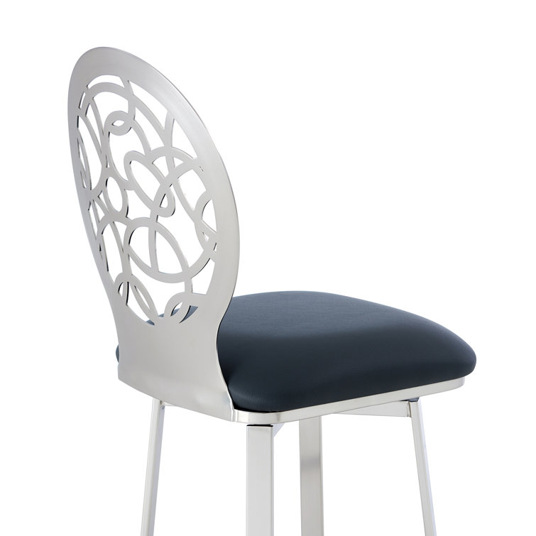 Contemporary Lotus 30" Swivel Barstool in Brushed Stainless Steel and Gray