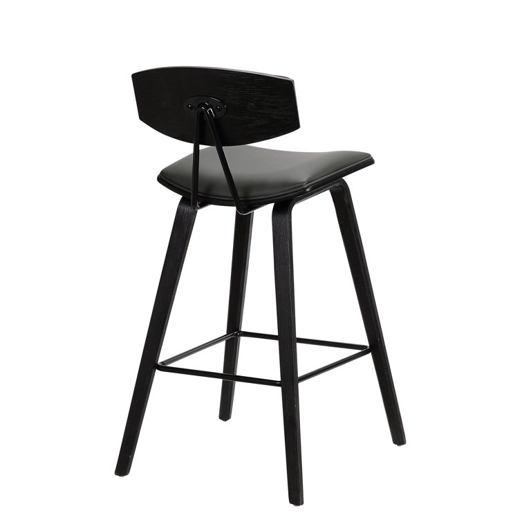 Gray Faux Leather & Black Brushed Wood Contemporary Counter Stool