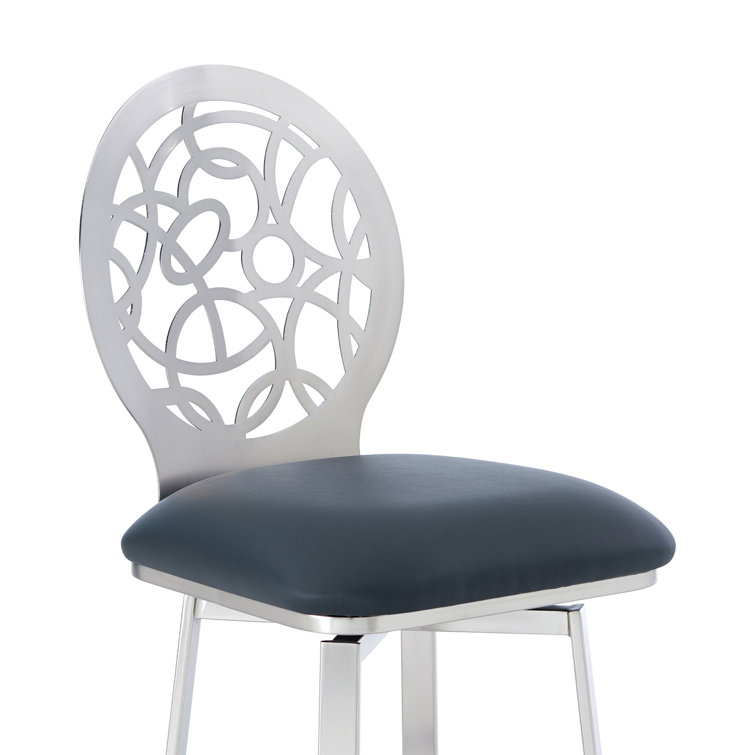 Contemporary Lotus 30" Swivel Barstool in Brushed Stainless Steel and Gray