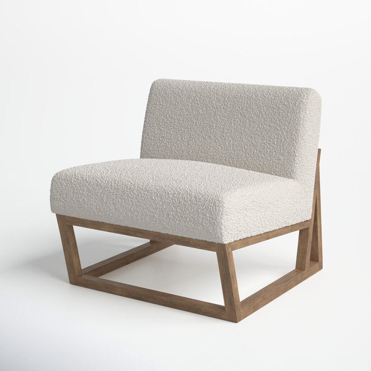 Kansia Modern Angular Wood Base Boucle Accent Chair