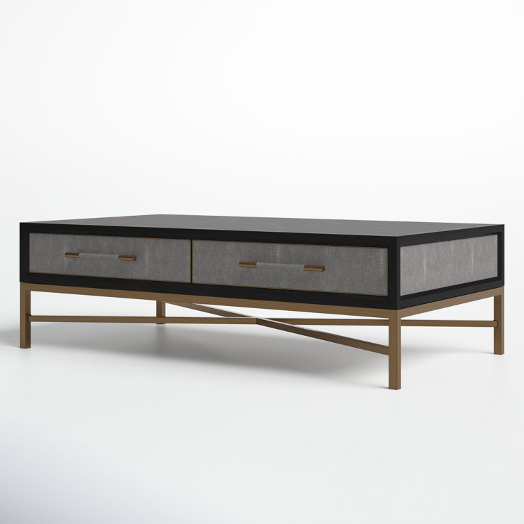 Trent Mako Art Deco Blackened Oak Coffee Table with Brass Accents