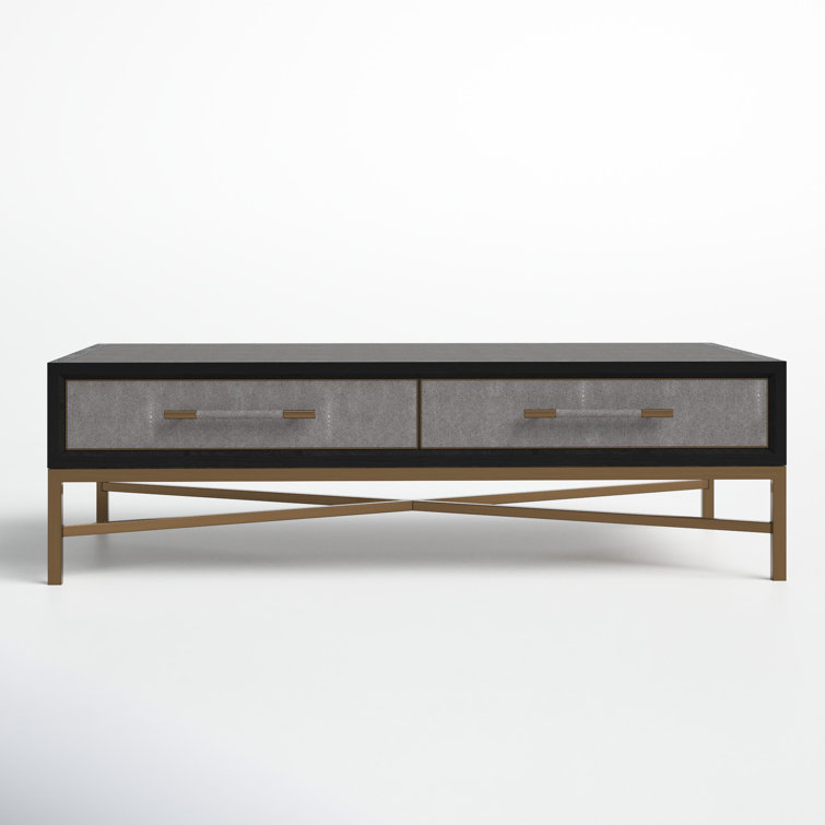 Trent Mako Art Deco Blackened Oak Coffee Table with Brass Accents