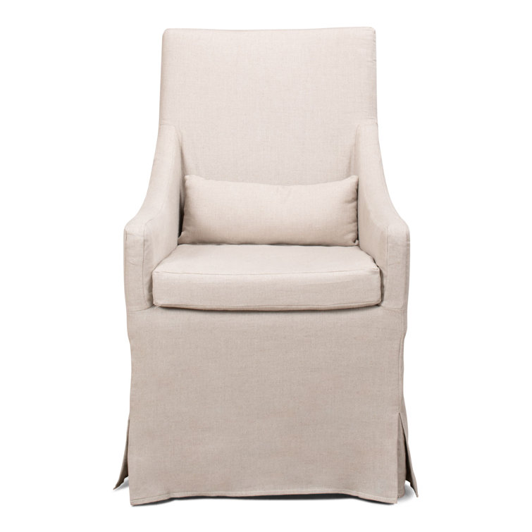 Transitional Beige Skirted Arm Chair with Matching Kidney Pillow