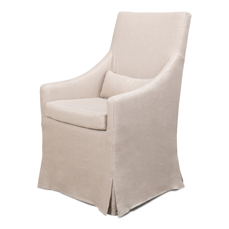 Transitional Beige Skirted Arm Chair with Matching Kidney Pillow