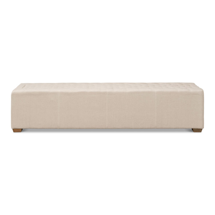Traditional Beige Tufted Linen 78" Upholstered Bench