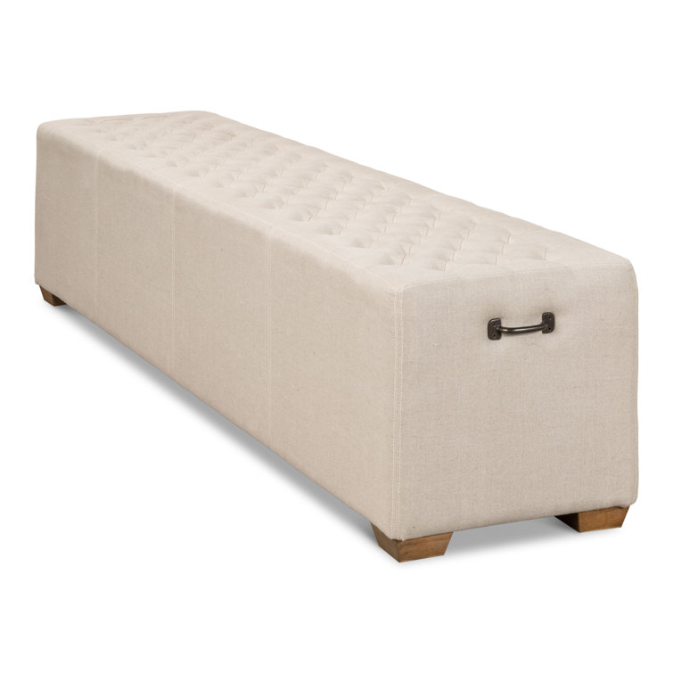 Traditional Beige Tufted Linen 78" Upholstered Bench