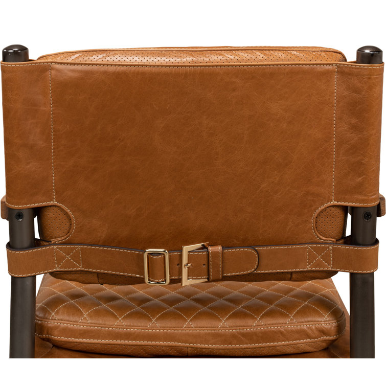 Handcrafted Brown Quilted Leather and Metal Armchair