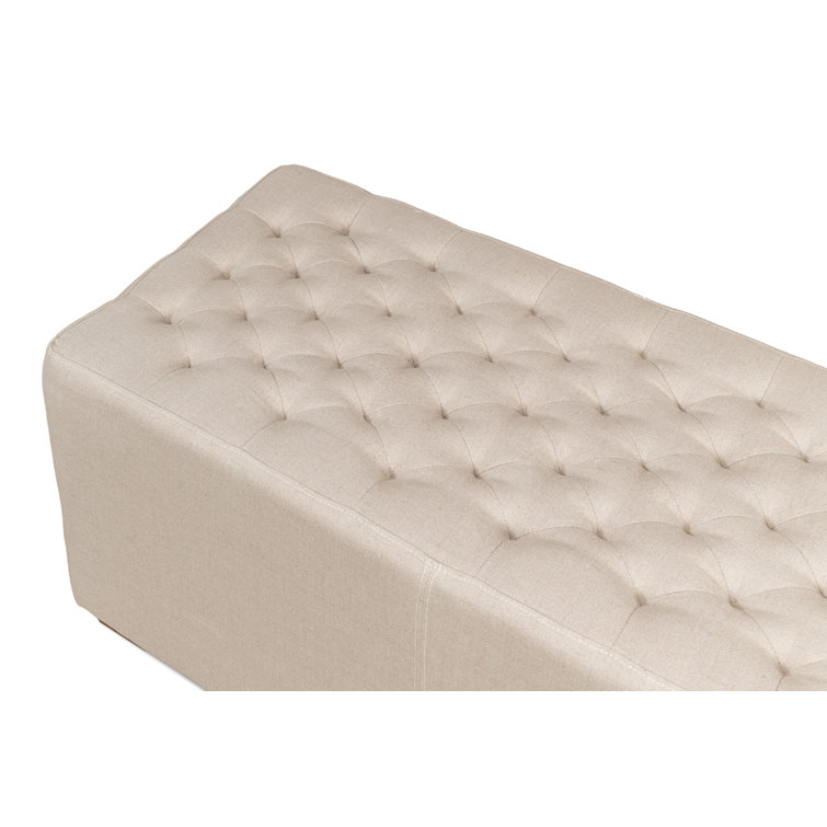 Traditional Beige Tufted Linen 78" Upholstered Bench