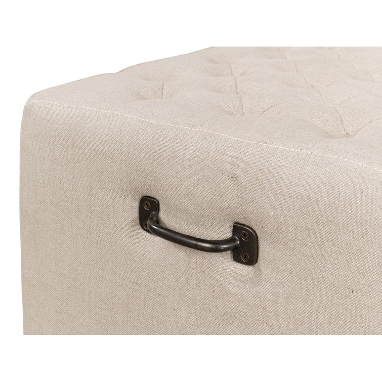 Traditional Beige Tufted Linen 78" Upholstered Bench