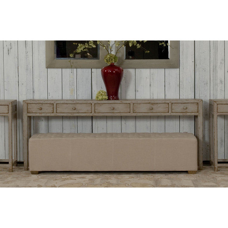Traditional Beige Tufted Linen 78" Upholstered Bench