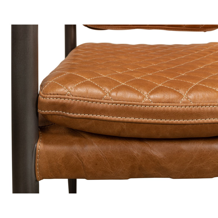 Handcrafted Brown Quilted Leather and Metal Armchair