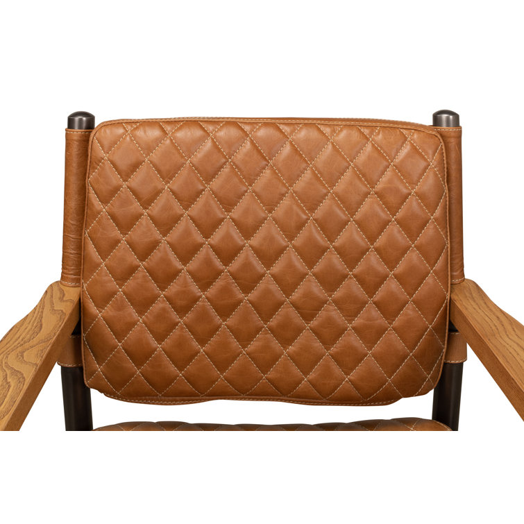 Handcrafted Brown Quilted Leather and Metal Armchair