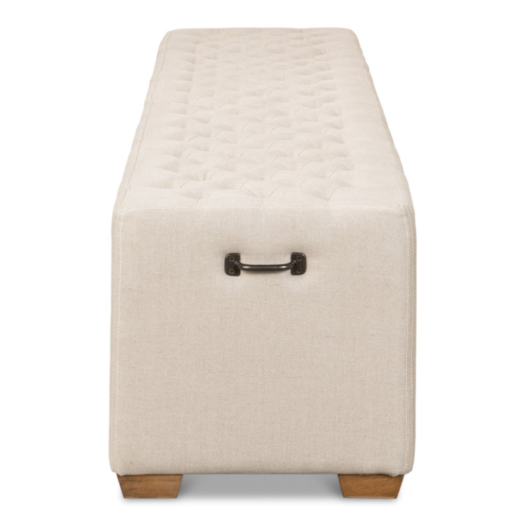 Traditional Beige Tufted Linen 78" Upholstered Bench