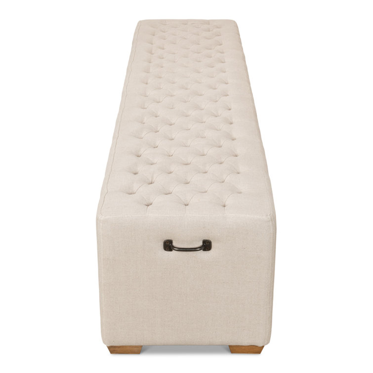 Traditional Beige Tufted Linen 78" Upholstered Bench