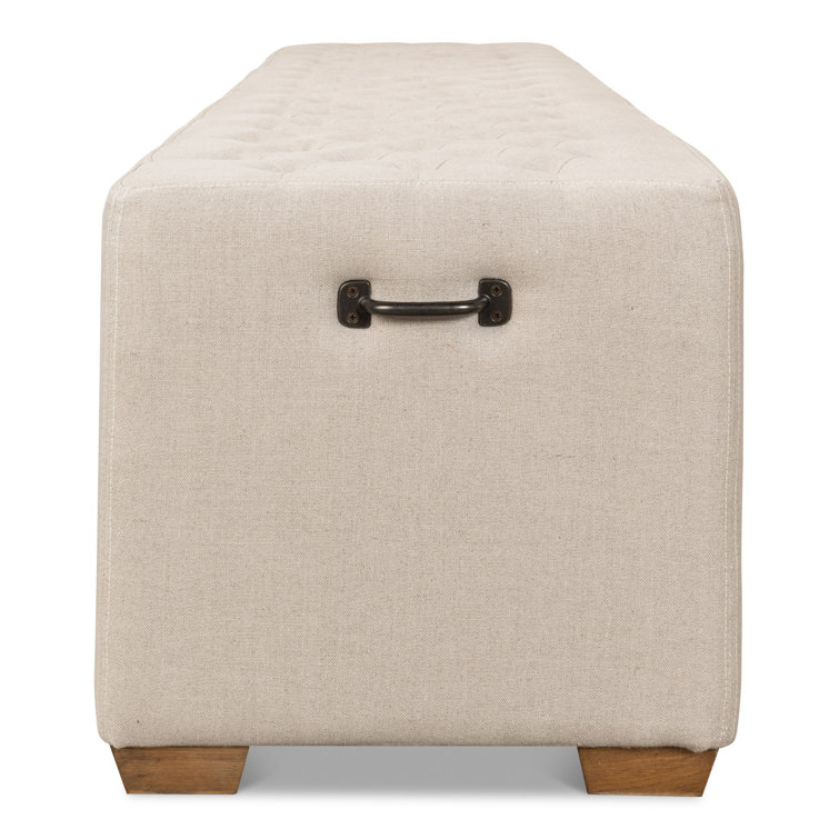 Traditional Beige Tufted Linen 78" Upholstered Bench