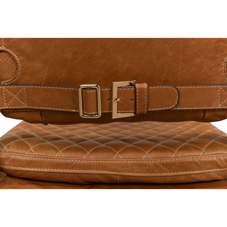 Handcrafted Brown Quilted Leather and Metal Armchair
