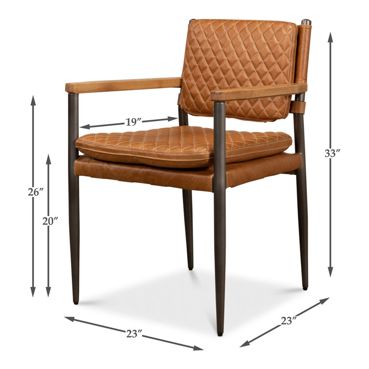Handcrafted Brown Quilted Leather and Metal Armchair