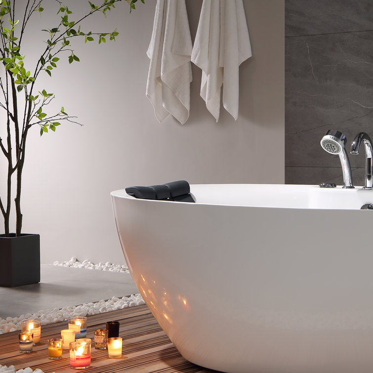 71'' White Acrylic Freestanding Whirlpool Bathtub with Faucet