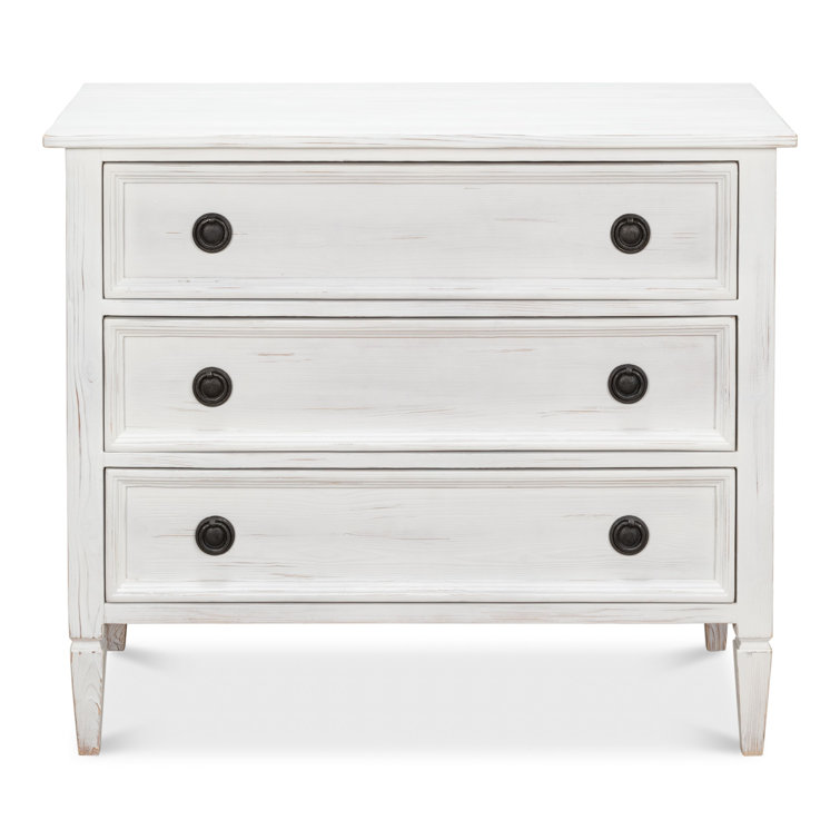 White Solid Wood 3-Drawer Accent Chest with Black Hardware