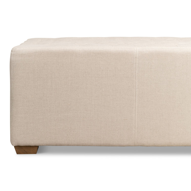 Traditional Beige Tufted Linen 78" Upholstered Bench