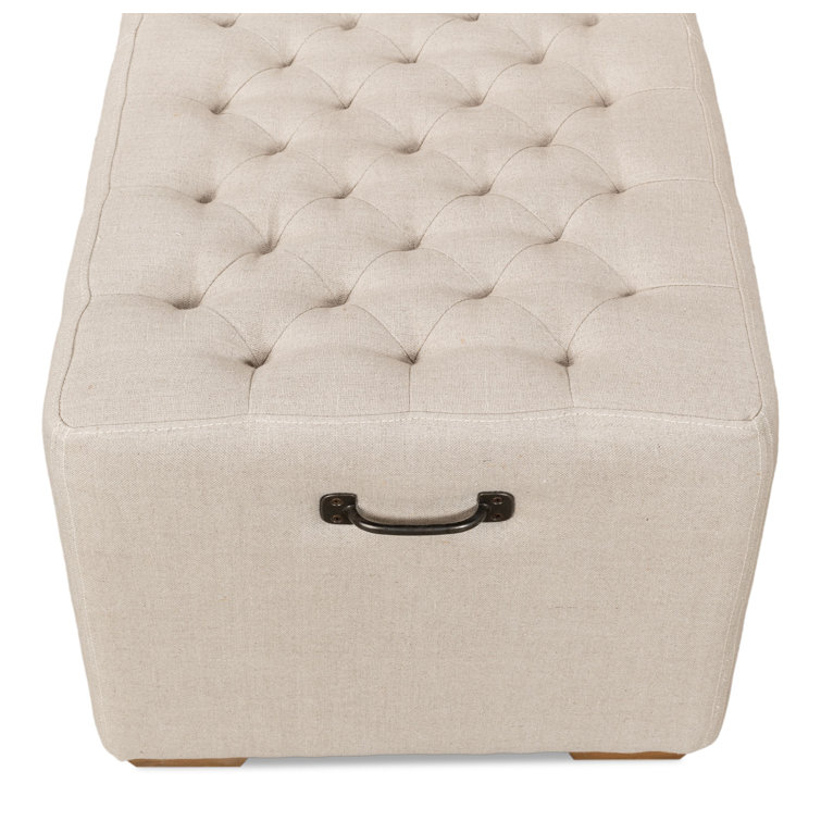 Traditional Beige Tufted Linen 78" Upholstered Bench