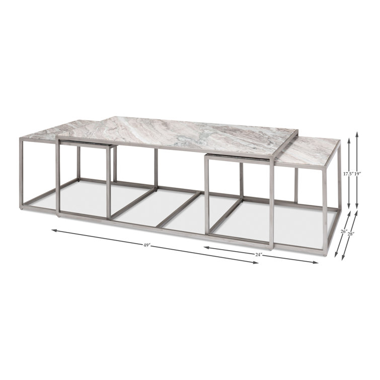 3-Piece Marble Top Nesting Coffee Table Set