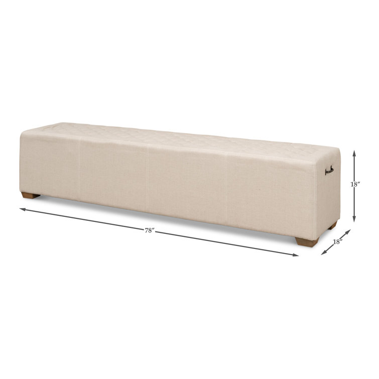 Traditional Beige Tufted Linen 78" Upholstered Bench