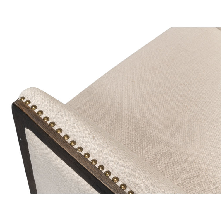 Beige Linen Wingback Chair with Solid Wood Frame