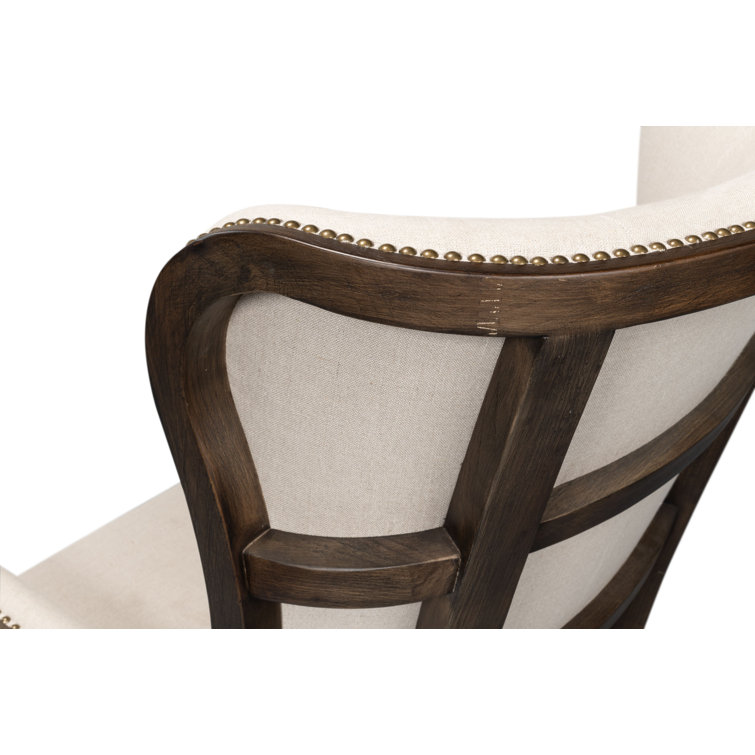 Beige Linen Wingback Chair with Solid Wood Frame