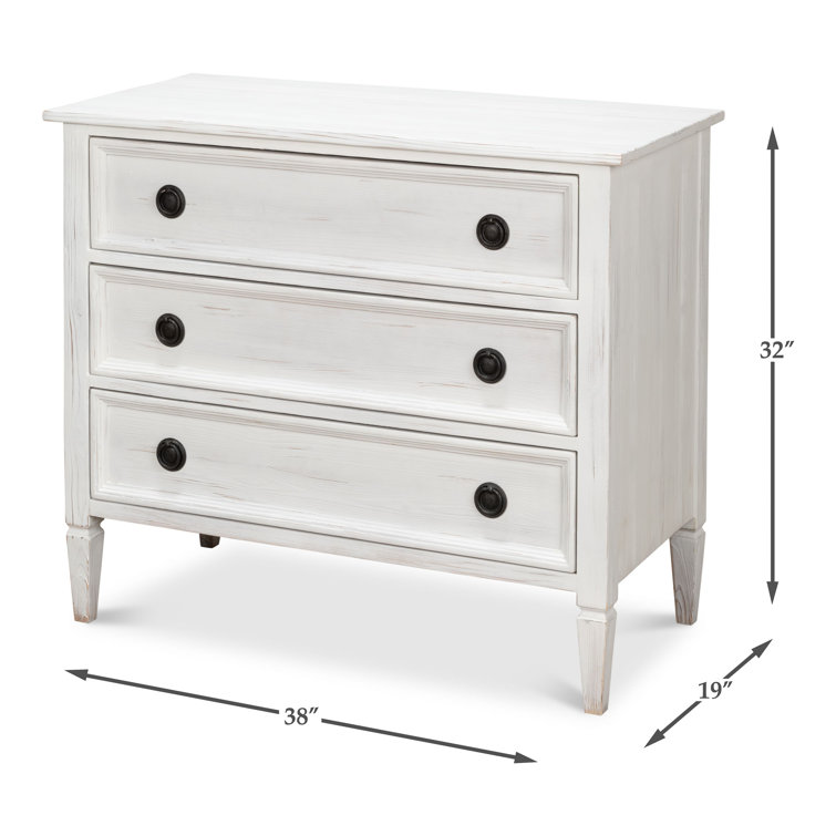 White Solid Wood 3-Drawer Accent Chest with Black Hardware