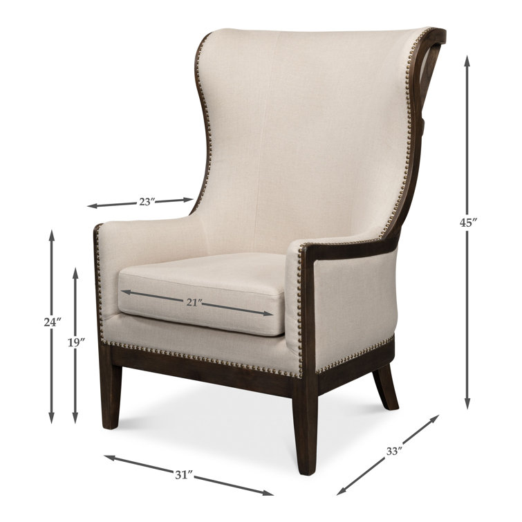 Beige Linen Wingback Chair with Solid Wood Frame