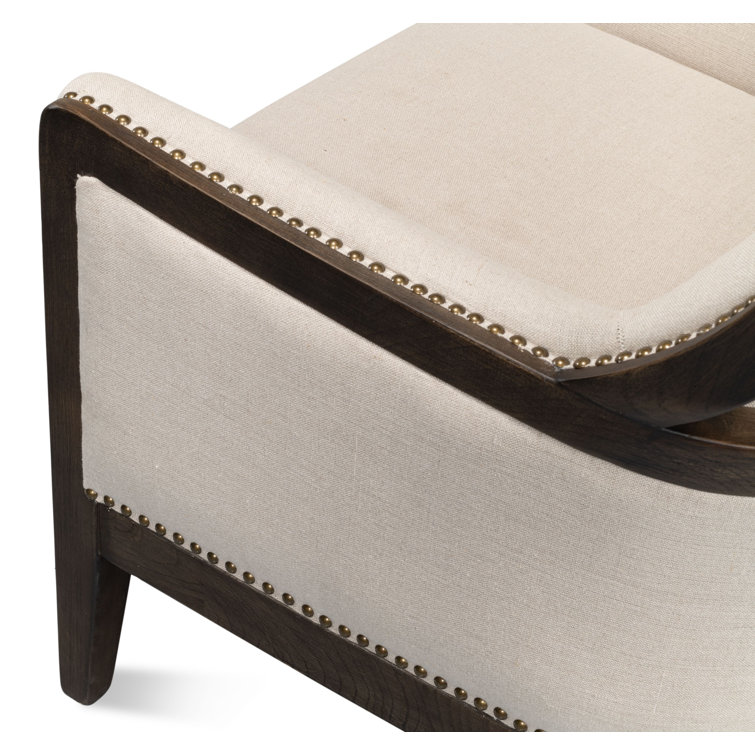 Beige Linen Wingback Chair with Solid Wood Frame