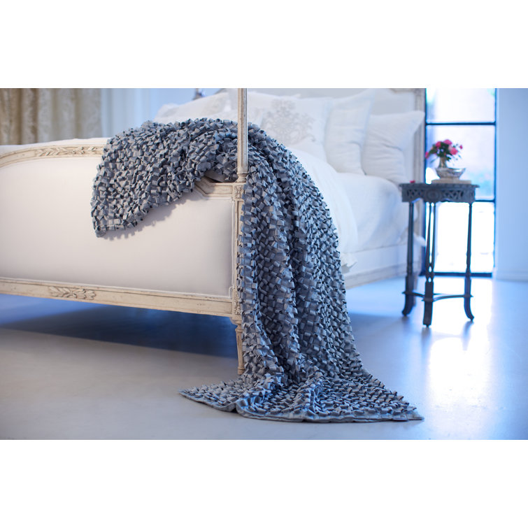 Lili Alessandra Handmade Silver Ribbon 36" x 88" Throw Blanket