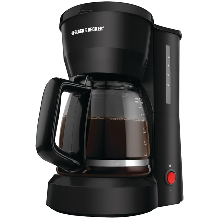 Black 5-Cup Freestanding Coffee Maker with Glass Carafe