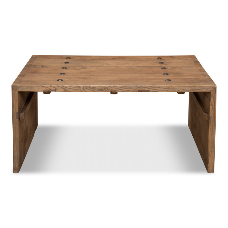 Rustic Rectangular Beige Wood Coffee Table with Storage