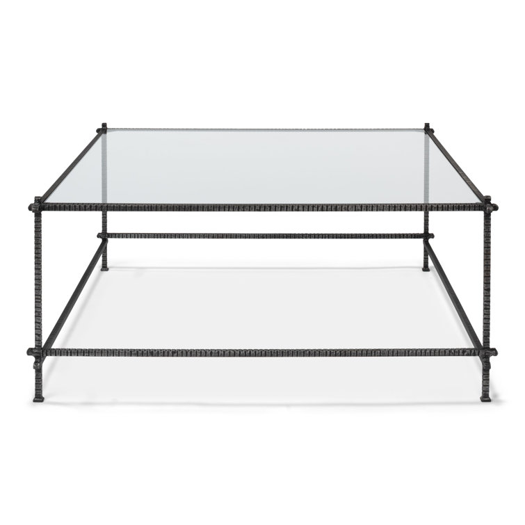 Traditional White Square Metal and Glass Coffee Table with Storage