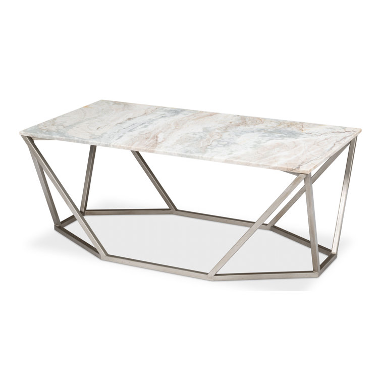 Rectangular Black Marble and Metal Coffee Table