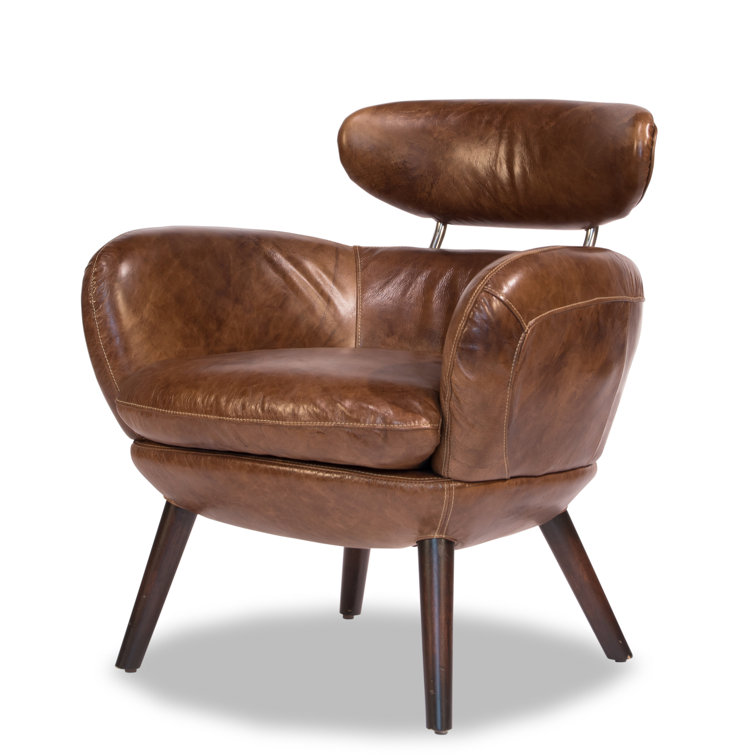 Sinclair 28'' Brown Leather Barrel Wood Armchair