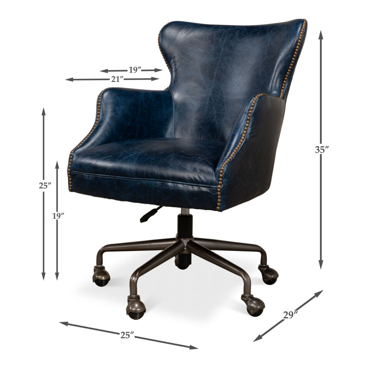 Chateau Blue Leather Swivel Arm Chair with Metal Base