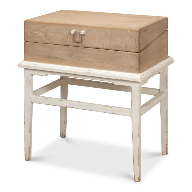 Traditional Gray Wood and Metal End Table with Storage