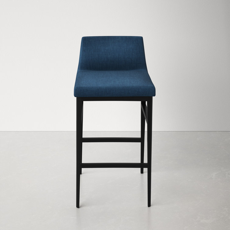 Blue Upholstered Low Back Steel Counter Stool with Footrest