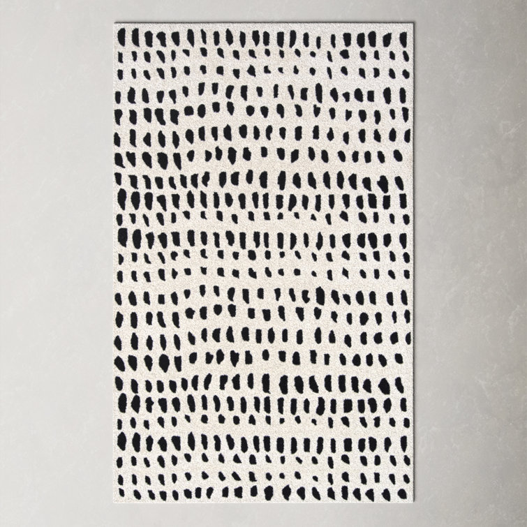 Ivory and Black Hand-Tufted Wool Rectangular Rug