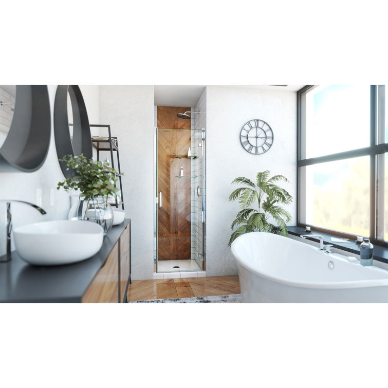 Chrome Semi-Frameless Pivot Shower Door with Tempered Glass