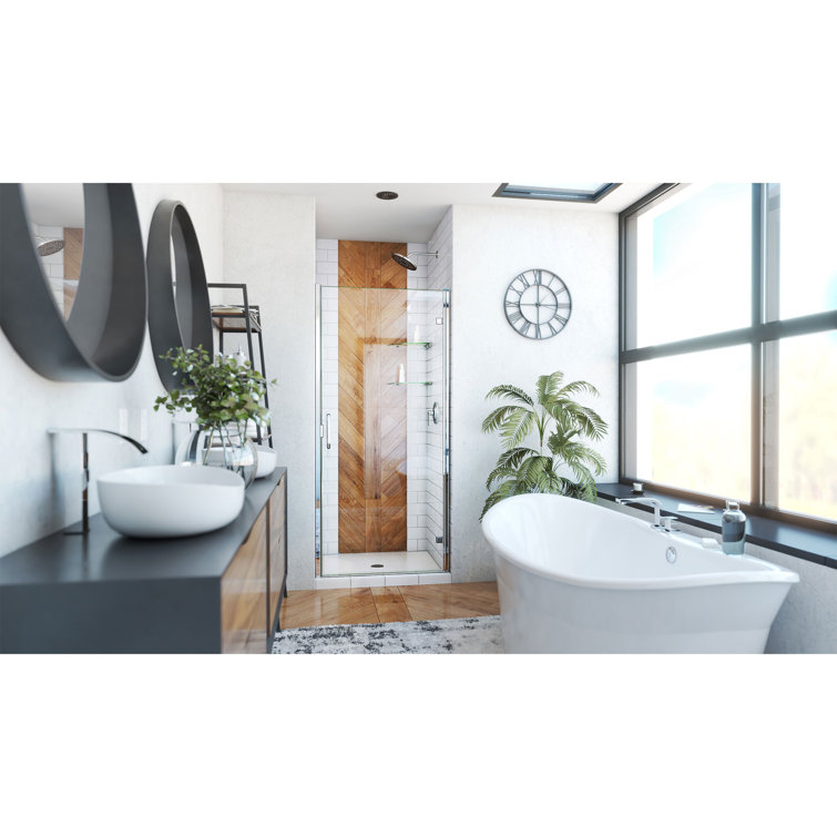 34" Chrome and Clear Glass Semi-Frameless Swing Shower Door