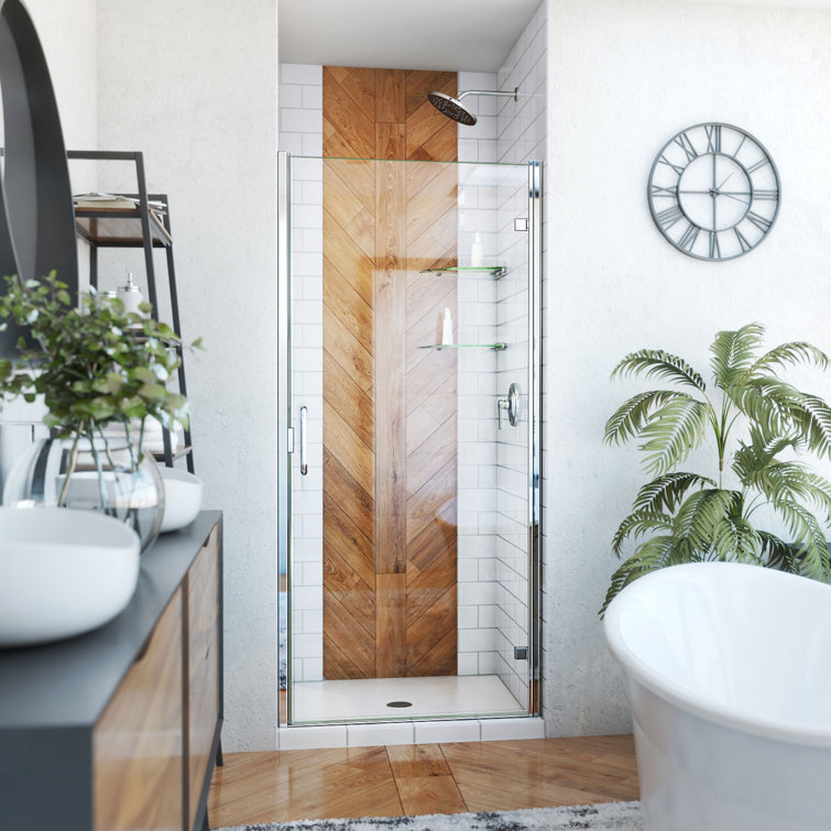 34" Chrome and Clear Glass Semi-Frameless Swing Shower Door