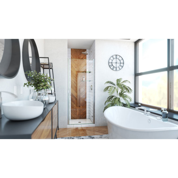 Brushed Nickel Semi-Frameless Hinged Shower Door with Clear Glass