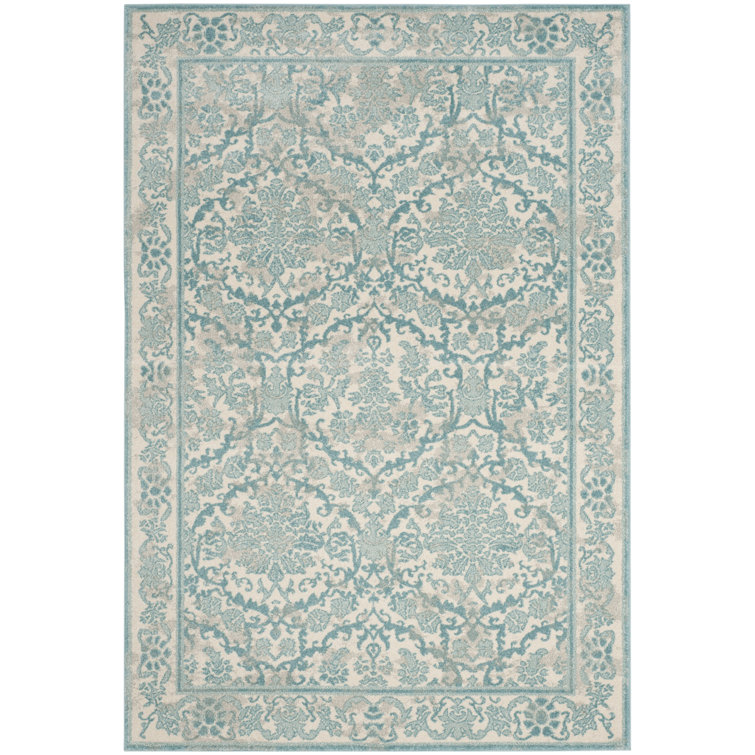 Ivory and Light Blue Rectangular Synthetic Area Rug, 11' x 15'