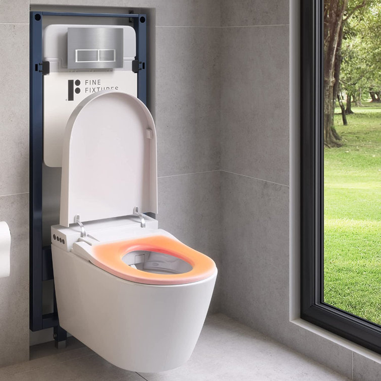 White Smart Wall-Mounted Toilet with Bidet Seat and Chrome Push Buttons